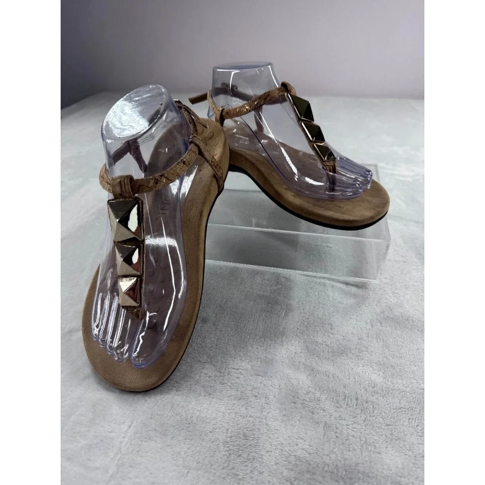 Vionic Nala Strappy Sandals Women's 7 Cork Beige Gold Pyramid Studded Comfort